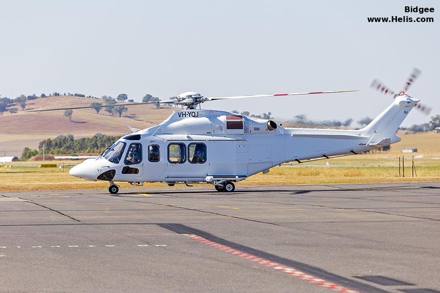 Helicopter AgustaWestland AW139 Serial 32052 Register VH-YQJ used by Australian Army Aviation (Australian Army) ,Helicorp Pty Ltd. Built 2023. Aircraft history and location