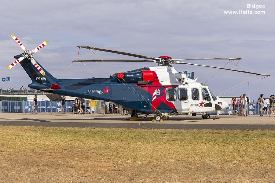 Helicopter AgustaWestland AW139 Serial 31784 Register VH-XIW used by StarFlight Australia ,Australia Air Ambulances LifeFlight (RACQ Life Flight Queensland). Built 2018. Aircraft history and location