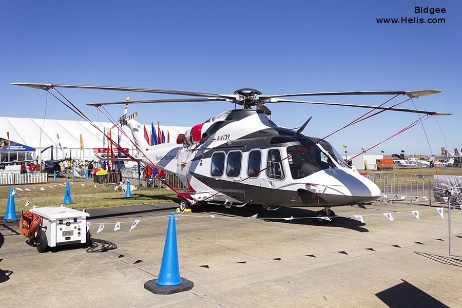 Helicopter AgustaWestland AW139 Serial 31108 Register VH-YHF VH-ESJ used by Australia Air Ambulances LifeFlight (RACQ Life Flight Queensland) ,Heliflite Australia ,QGAir (Queensland Government Air) ,Local Governments (Government of Australia). Built 2007. Aircraft history and location