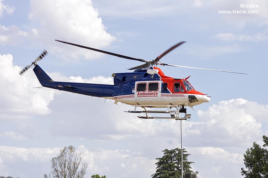 Helicopter Bell 412 Serial 33091 Register D-HHVV VH-NSP HP-962 FAP-1011 used by Rotorsun ,Agrarflug Helilift GmbH ,Australia Air Ambulances RACQ CQ Rescue ,CHC Helicopters Australia ,Lloyd Helicopters Western Australia ,NSCA (National Safety Council of Australia) ,Servicio Nacional Aeronaval SENAN (national air naval service). Built 1982. Aircraft history and location