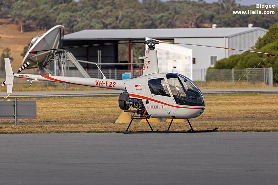 Helicopter Robinson R22 Beta II Serial 4912 Register VH-E22 used by Heliflite Australia. Built 2024. Aircraft history and location