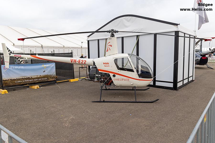Helicopter Robinson R22 Beta II Serial 4912 Register VH-E22 used by Heliflite Australia. Built 2024. Aircraft history and location