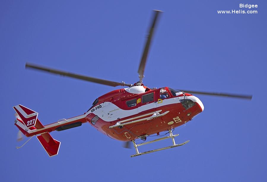 Helicopter Kawasaki BK117B-1 Serial 1103 Register VH-FHD JA6698 used by Fire and Disaster Management Agency FDMA Sendai City Fire Air Corps. Built 1992. Aircraft history and location