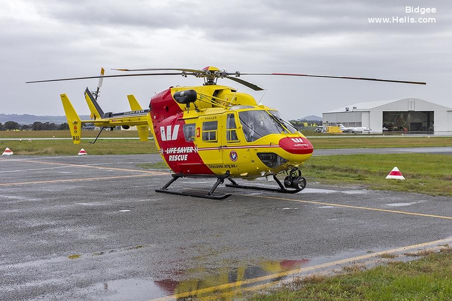 Helicopter Kawasaki BK117B-1 Serial 1048 Register VH-SLA JA6604 used by Australia Air Ambulances NSW Ambulance. Built 1990. Aircraft history and location