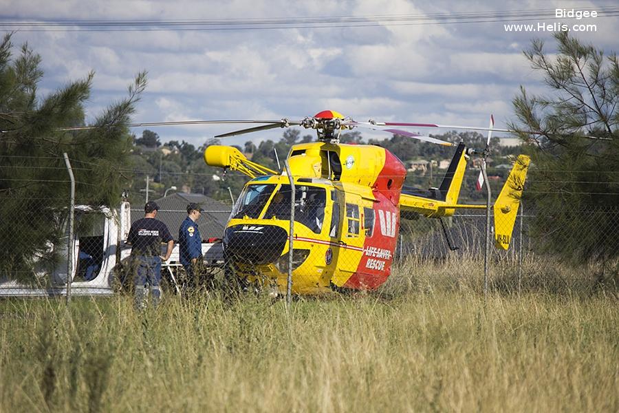 Helicopter Kawasaki BK117B-1 Serial 1065 Register VH-SLU VH-BKS JA6631 used by Australia Air Ambulances ,NSW Ambulance. Built 1990. Aircraft history and location