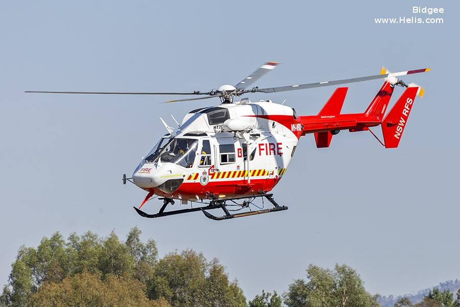 Helicopter Kawasaki BK117B-1 Serial 1043 Register VH-VRQ VH-PNF VH-PHZ VH-RLY JA9985 used by Local Governments NSW RFS (NSW Rural Fire Service) ,Australia Police. Built 1990. Aircraft history and location