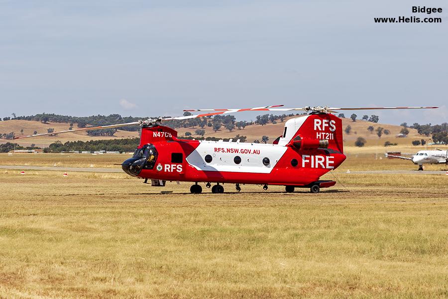 Helicopter Boeing CH-47D Chinook Serial M.3440 Register N47CU N160EB 92-00299 used by Local Governments NSW RFS (NSW Rural Fire Service) ,UC Helitanker ,US Army Aviation Army Converted to Commercial CH-47. Aircraft history and location