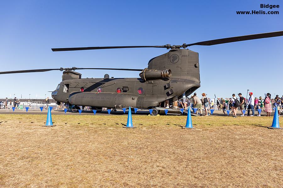 Helicopter Boeing CH-47F Chinook Serial M.2078 Register 88167 used by Republic of Singapore Air Force RSAF. Aircraft history and location