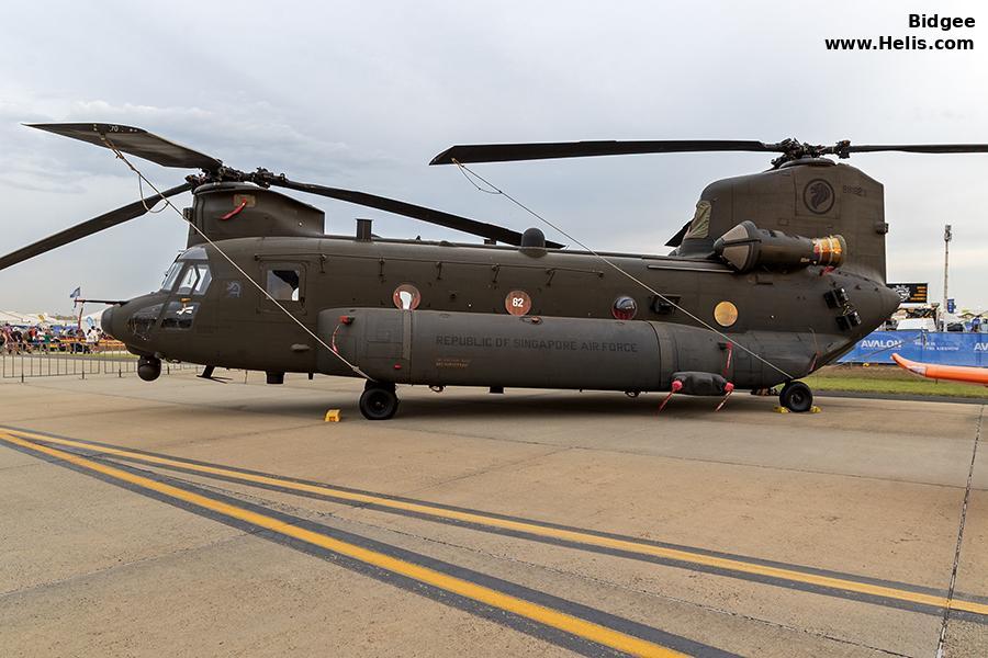 Helicopter Boeing CH-47F Chinook Serial M.2073 Register 88162 used by Republic of Singapore Air Force RSAF. Aircraft history and location