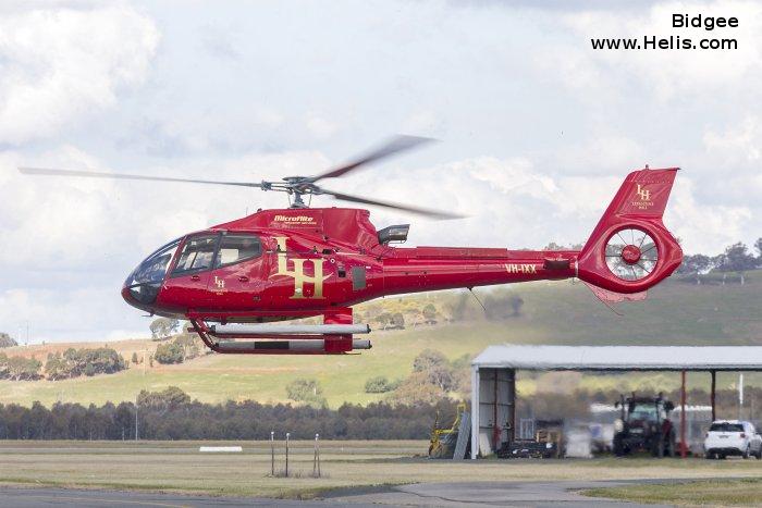 Helicopter Eurocopter EC130B4 Serial 4051 Register VH-IXX used by Microflite. Built 2006. Aircraft history and location