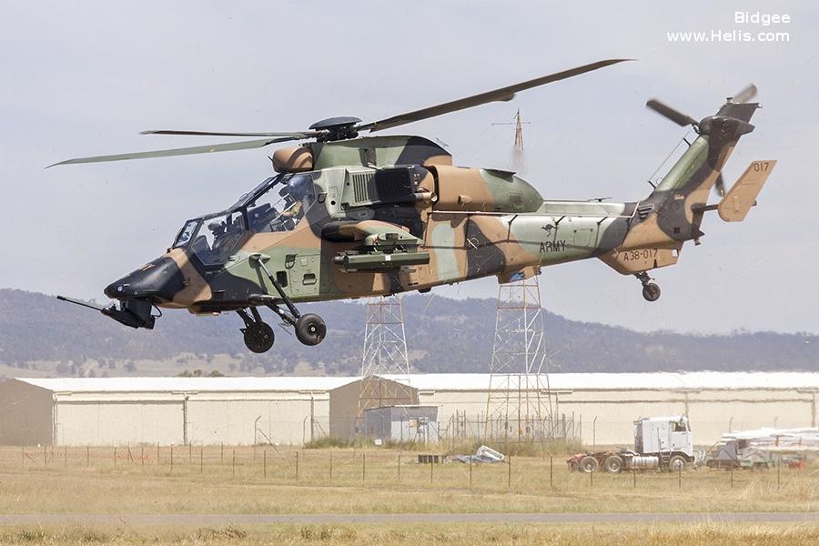 Helicopter Eurocopter Tiger ARH Serial 4017 Register A38-017 used by Australian Army Aviation (Australian Army). Aircraft history and location