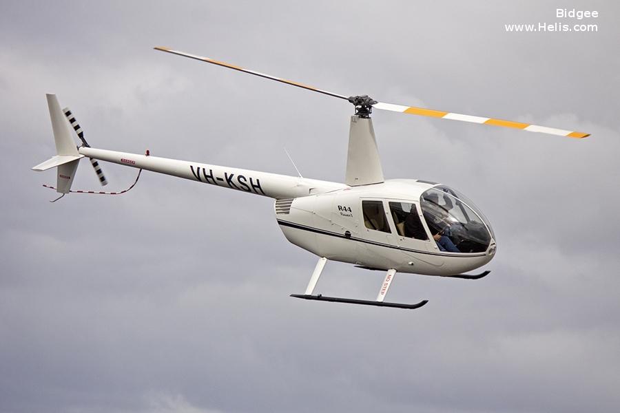 Helicopter Robinson R44 Raven Serial 1873 Register VH-KSH. Built 2008. Aircraft history and location