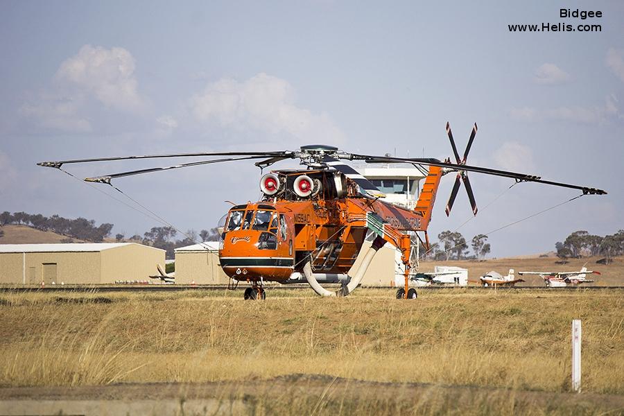 Helicopter Sikorsky CH-54B Tarhe Serial 64-084 Register N159AC 69-18476 used by Helicopter Express Inc ,Erickson ,US Army Aviation Army. Built 1969 Converted to S-64F. Aircraft history and location