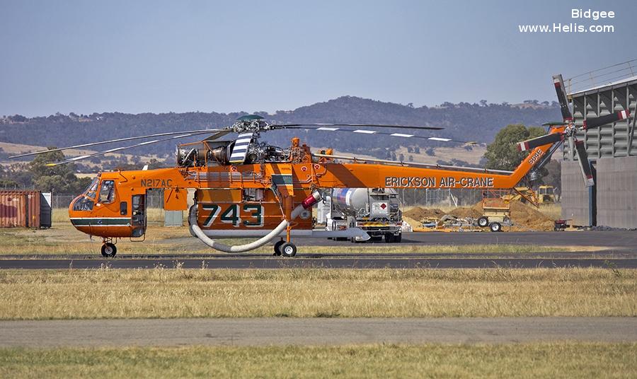 Helicopter Sikorsky CH-54A Tarhe Serial 64-064 Register N217AC N542SB N20098 68-18459 used by SDGE (San Diego Gas and Electric) ,Erickson ,Siller Brothers Inc ,US Army Aviation Army. Built 1968. Aircraft history and location