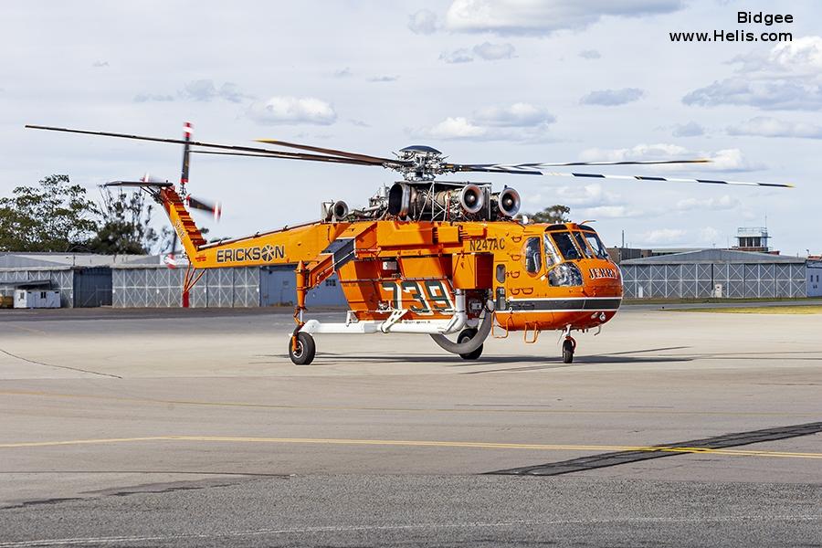 Helicopter Sikorsky CH-54A Tarhe Serial 64-052 Register C-GJRY N247AC N2270B 68-18450 used by Canadian Air Crane ,Erickson ,US Army Aviation Army. Built 1968. Aircraft history and location