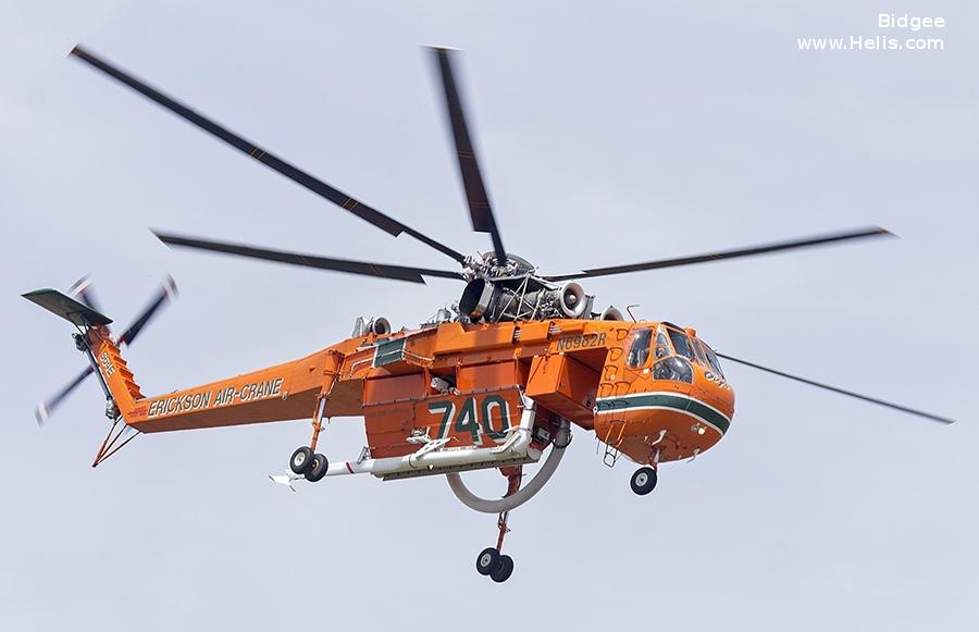 Helicopter Sikorsky S-64B Serial 64-058 Register N6962R HC-CAT C-GFBH used by Erickson ,Evergreen Helicopters ,Canadian Air Crane ,ERA Helicopters. Built 1968. Aircraft history and location