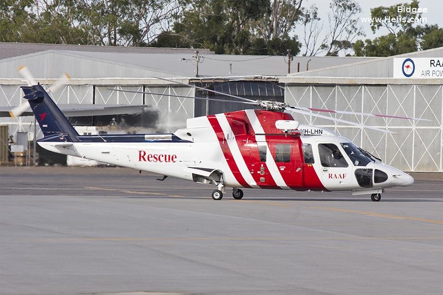 Helicopter Sikorsky S-76A Serial 760300 Register VH-LHN B-HZE used by Kestrel Aviation ,Royal Australian Air Force RAAF ,CHC Helicopters Australia ,Lloyd Helicopters ,Government Flying Service GFS (Hong Kong Government). Built 1990. Aircraft history and location