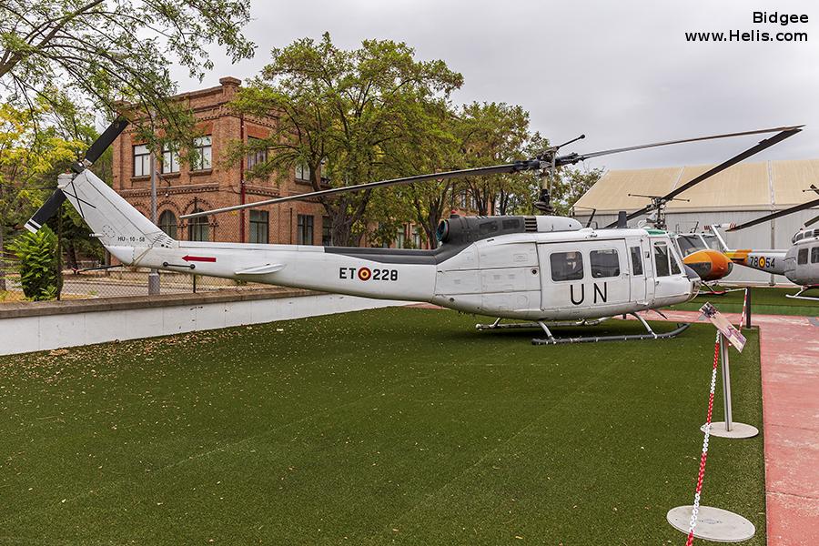 Helicopter Bell UH-1H Iroquois Serial 13589 Register Z.10B-58 73-22106 HU.10-58 used by Fuerzas Aeromóviles del Ejército de Tierra FAMET (Spanish Army Aviation) ,US Army Aviation Army. Aircraft history and location