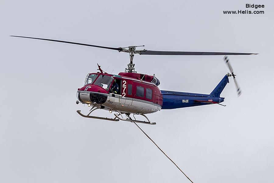 Helicopter Bell UH-1H Iroquois Serial 11874 Register VH-LUE N8054V 69-15586 used by Mackay Helicopters ,Coastal Helicopters ,US Army Aviation Army. Built 1970. Aircraft history and location