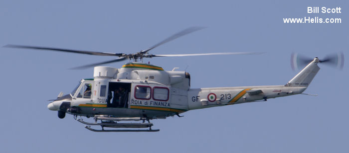 Helicopter Agusta AB412HP Serial 25708 Register MM81465 used by Guardia di Finanza (Italian Customs Police). Aircraft history and location
