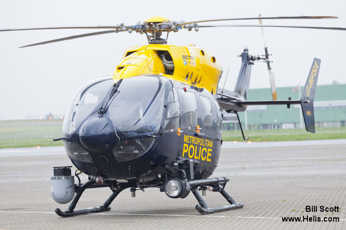 Helicopter Eurocopter EC145 Serial 9065 Register G-MPSA D-HMBA used by UK Police Forces ,McAlpine Helicopters ,Eurocopter Deutschland GmbH (Eurocopter Germany). Built 2005. Aircraft history and location