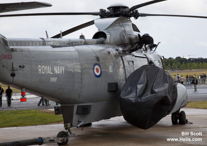 Helicopter Westland Sea King HAS.1 Serial wa 668 Register XV697 used by Fleet Air Arm RN (Royal Navy). Built 1971. Aircraft history and location