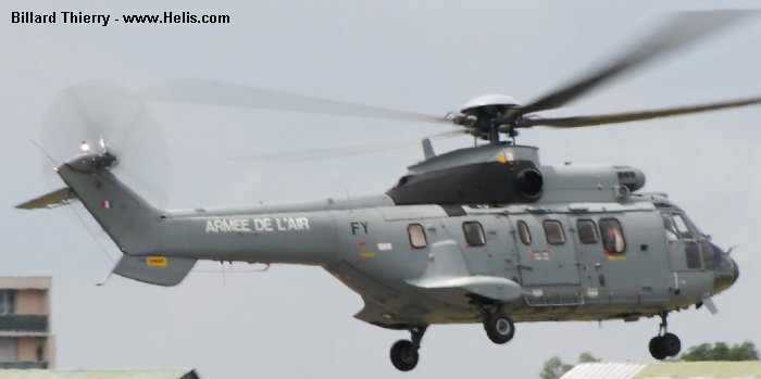 Helicopter Aerospatiale AS332L1 Super Puma Serial 2233 Register 2233 used by Armée de l'Air (French Air Force). Aircraft history and location