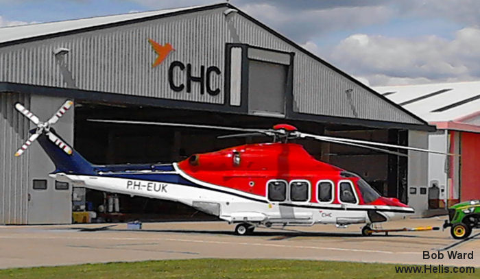 Helicopter AgustaWestland AW139 Serial 31474 Register PH-EUK G-SNSH VP-CHF G-LLOV used by CHC Helicopters Netherlands bv CHC NL ,CHC Scotia ,CHC Cayman Islands. Built 2013. Aircraft history and location
