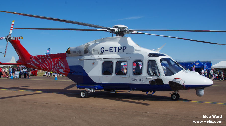 Helicopter AgustaWestland AW139 Serial 31768 Register G-ETPP B-725D I-EASG used by Ministry of Defence (MoD) ,QinetiQ ,Castle Air ,AgustaWestland Italy. Built 2017. Aircraft history and location