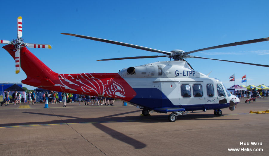 Helicopter AgustaWestland AW139 Serial 31768 Register G-ETPP B-725D I-EASG used by Ministry of Defence (MoD) ,QinetiQ ,Castle Air ,AgustaWestland Italy. Built 2017. Aircraft history and location
