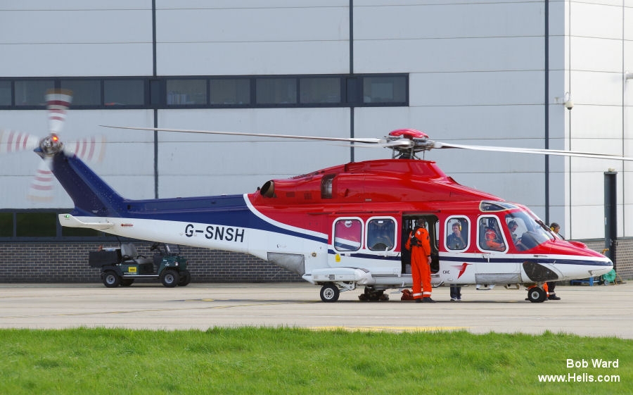 Helicopter AgustaWestland AW139 Serial 31474 Register PR-CGU PH-EUK G-SNSH VP-CHF G-LLOV used by CHC do Brasil BHS (BHS Taxi Aereo) ,CHC Helicopters Netherlands bv CHC NL ,CHC Scotia ,CHC Cayman Islands. Built 2013. Aircraft history and location