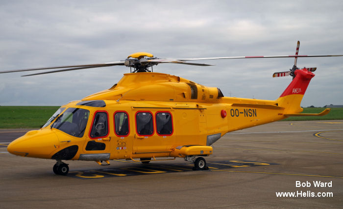 Helicopter AgustaWestland AW139 Serial 31700 Register G-NHVN OO-NSN used by NHV Helicopters Ltd NHV UK ,NHV NHV Norwich. Built 2015. Aircraft history and location