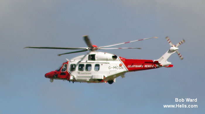 Helicopter AgustaWestland AW189 Serial 92001 Register PH-NCG G-MCGN G-CJNV used by Kustwacht Nederland (Netherlands Coastguard) ,HM Coastguard (Her Majesty’s Coastguard) ,Bristow ,AgustaWestland UK. Built 2014. Aircraft history and location