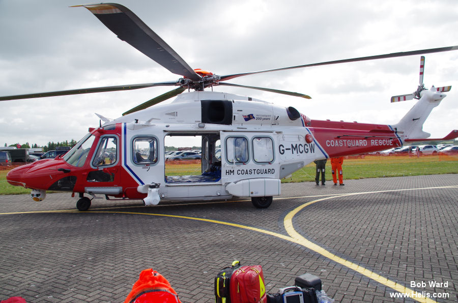 Helicopter AgustaWestland AW189 Serial 92009 Register PH-BSR G-MCGW used by Kustwacht Nederland (Netherlands Coastguard) ,HM Coastguard (Her Majesty’s Coastguard) ,Bristow ,AgustaWestland UK. Built 2018. Aircraft history and location