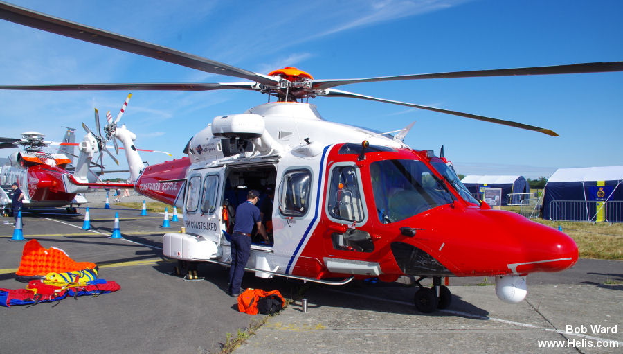 Helicopter AgustaWestland AW189 Serial 92010 Register G-MCGX used by HM Coastguard (Her Majesty’s Coastguard) ,Bristow ,AgustaWestland UK. Built 2018. Aircraft history and location
