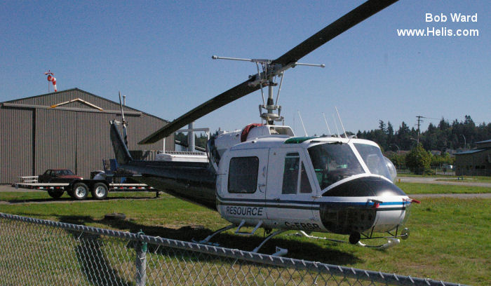 Helicopter Bell 204B Serial 2020 Register C-FRSR CF-RSR VH-EQF used by Great Slave Helicopters Eagle Copters. Built 1964. Aircraft history