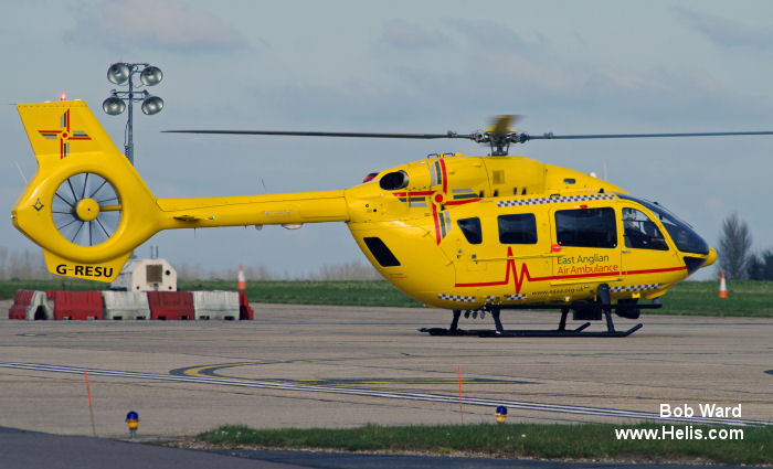 Helicopter Airbus H145D2 / EC145T2 Serial 20052 Register G-RESU D-HADQ used by UK Air Ambulances EAAA (East Anglian Air Ambulance) ,Babcock International Babcock ,Bond Aviation Group ,Airbus Helicopters Deutschland GmbH (Airbus Helicopters Germany). Built 2015. Aircraft history and location