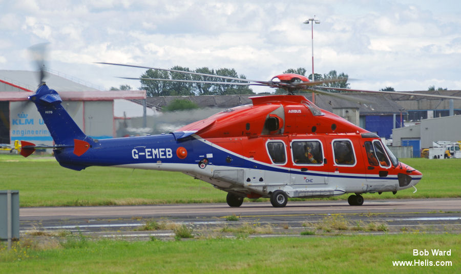 Helicopter Airbus H175 Serial 5030 Register G-EMEB used by CHC Scotia ,LCI Aviation (Lease Corporation International). Built 2017. Aircraft history and location