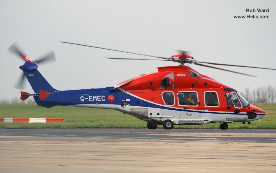 Helicopter Airbus Helicopters H175 Serial 5031 Register G-EMEC used by CHC Scotia. Built 2018. Aircraft history and location