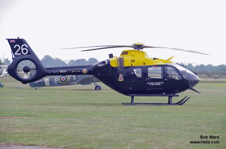 Helicopter Airbus H135 / EC135T3H Serial 2032 Register ZM526 G-CKOC used by Ministry of Defence (MoD) DHFS ,Airbus Helicopters UK. Built 2017. Aircraft history and location