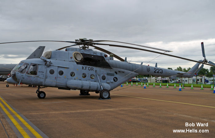 Helicopter Mil Mi-171Sh Serial 171S00071913007U Register 223 used by Hrvatsko ratno zrakoplovstvo HRZ i PZO (Croatian Air Force and Air Defense). Aircraft history and location