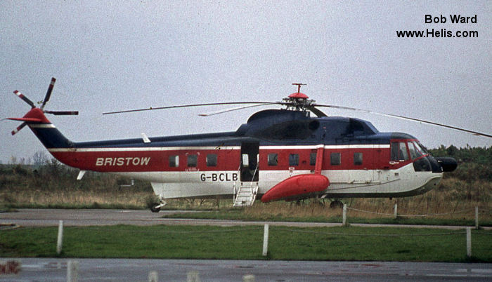 Helicopter Sikorsky S-61N Mk.II Serial 61-736 Register HL9275 9M-AVQ G-BCLB used by Tongil Air ,Bristow Malaysia ,Bristow. Built 1974. Aircraft history and location