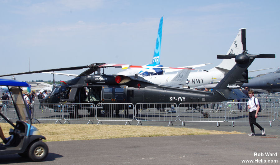 Helicopter Sikorsky S-70i Black Hawk Serial 70-4121 Register SP-YVY used by PZL Mielec. Aircraft history and location