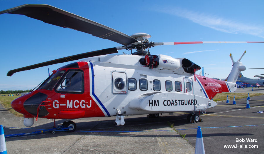 Helicopter Sikorsky S-92A Serial 92-0248 Register G-MCGJ N248N used by HM Coastguard (Her Majesty’s Coastguard) ,Bristow ,Sikorsky Helicopters. Built 2014. Aircraft history and location
