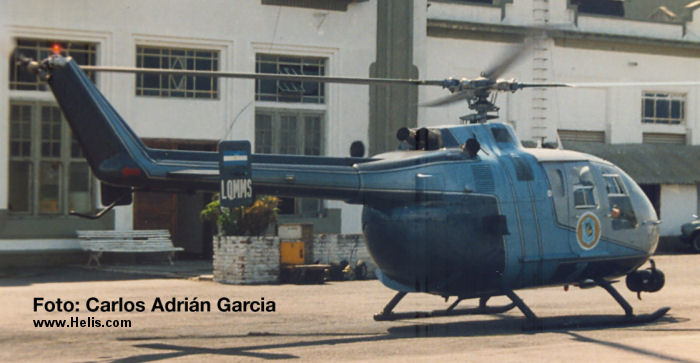 Helicopter MBB Bo105CBS Serial S-369 Register LQ-MMS used by Policia Federal Argentina PFA (Argentine Federal Police). Aircraft history and location