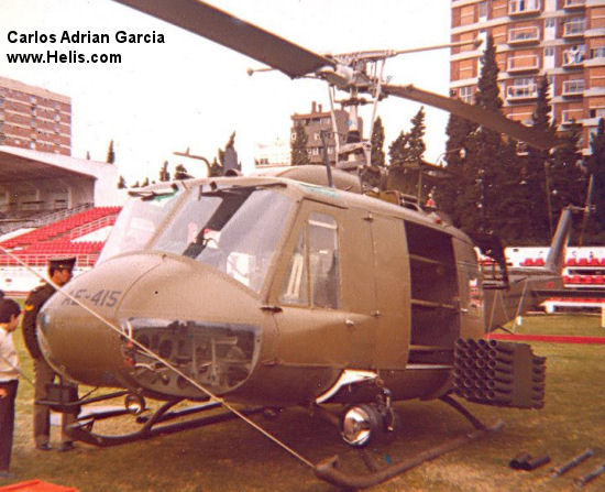 Helicopter Bell UH-1H Iroquois Serial 13567 Register AE-415 used by Aviacion de Ejercito Argentino EA (Argentine Army Aviation). Aircraft history and location