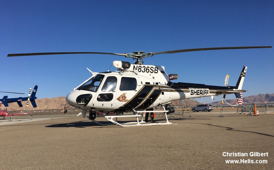 Helicopter Airbus H125 Serial 8233 Register N836SB N320AH used by SBSD (San Bernardino County Sheriff Department) ,Airbus Helicopters Inc (Airbus Helicopters USA). Built 2016. Aircraft history and location