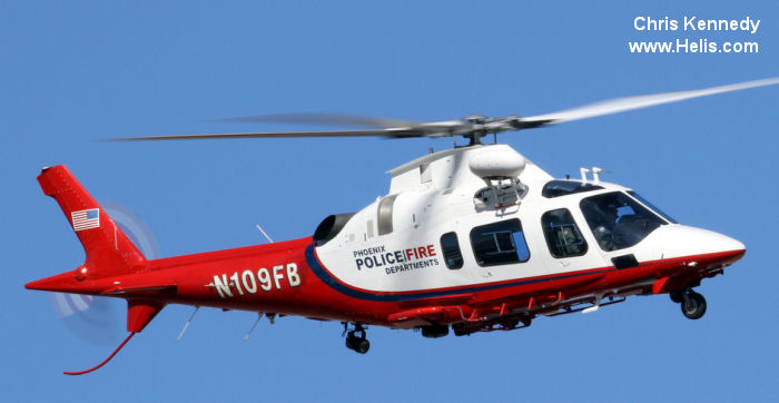 Helicopter AgustaWestland AW109E Power Serial 11629 Register N109FB used by PHXPD (Phoenix Police Department). Built 2004. Aircraft history and location