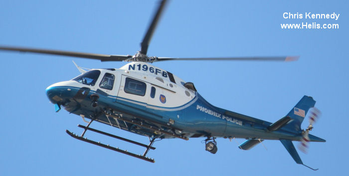 Helicopter Agusta A119 Koala Serial 14056 Register N129WG N196FB N9QX used by PHXPD (Phoenix Police Department) ,AgustaWestland Philadelphia (AgustaWestland USA). Built 2005. Aircraft history and location