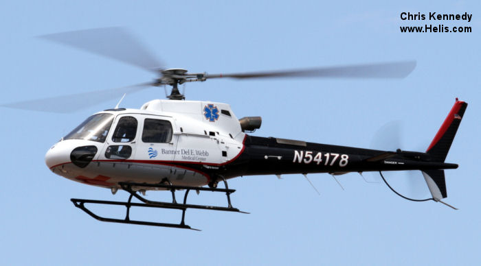 Helicopter Eurocopter AS350B3 Ecureuil Serial 4178 Register N54178 used by State of Arizona Air Methods Omniflight. Built 2006. Aircraft history